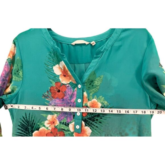 Soft Surroundings Tunic Top Women M Green Floral Sheer Blouse Resort Tropical - Picture 5 of 13